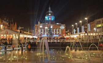 Nottingham, Old Market Square Christmas lights switch on 2013. 